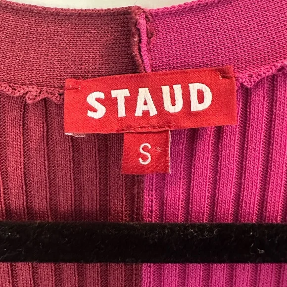 STAUD Pink and Red Ribbed Knit Dress - Picture 2 of 5